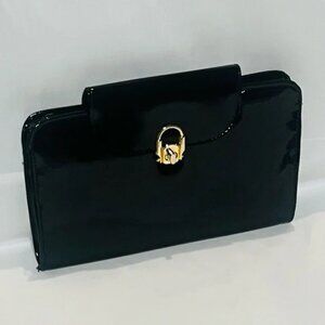 Patent Leather Clutch Purse W/ Gold Tone Hardware, Black Clutch Bag 💸